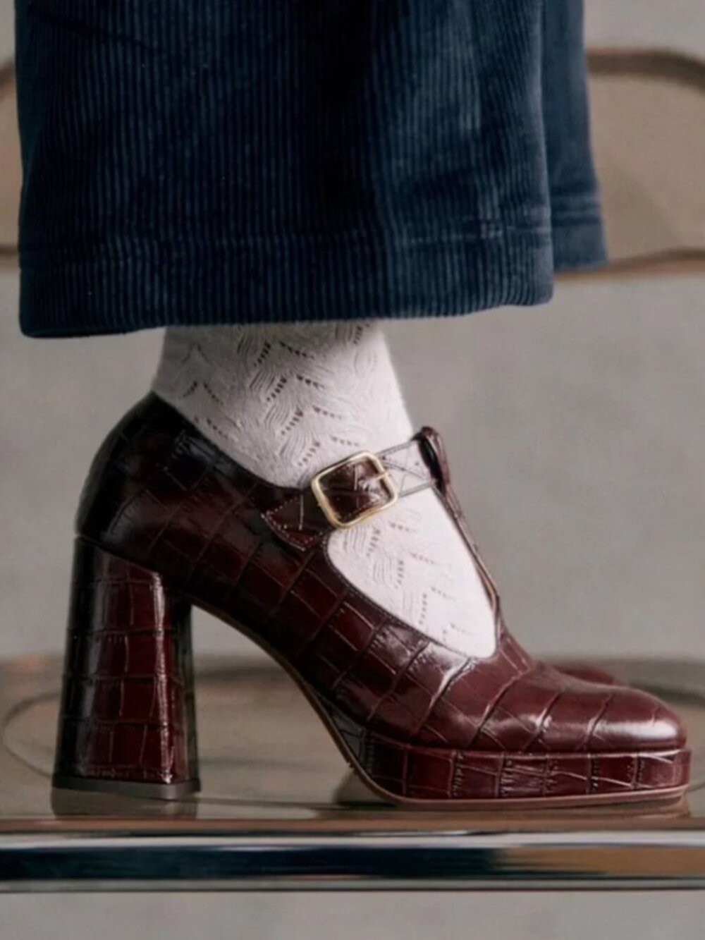 Sezane Monique Babies High Heel in Choco Croco size 39 - Picture 3 of 12